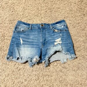 Wax Jean Ripped Blue Denim Shorts